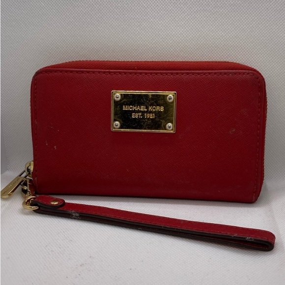 Michael Kors Handbags - Michael Kors Red Wallet with Gold Accents